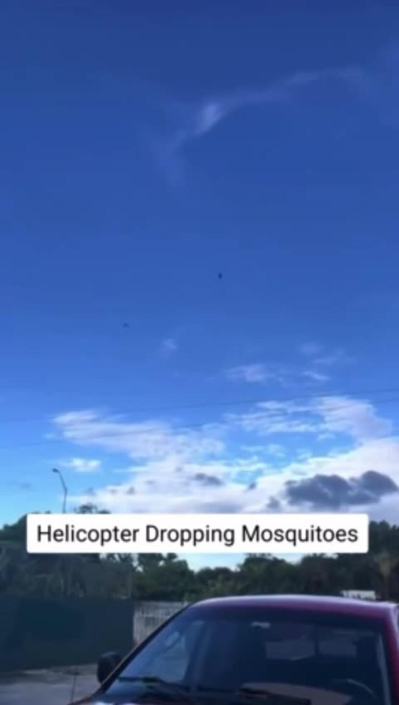 Helo dropping engineered mosquitos carrying malaria