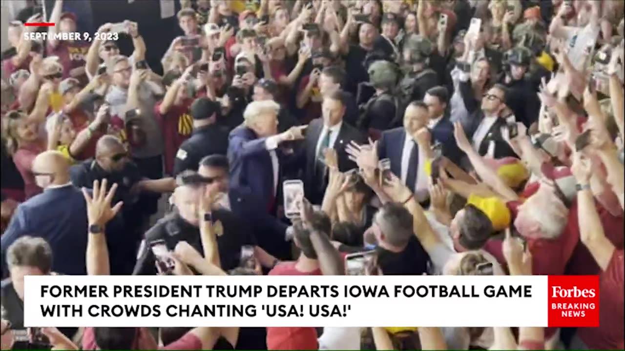 Crowd Chants, 'USA! USA!' As Trump Departs Iowa Football Game