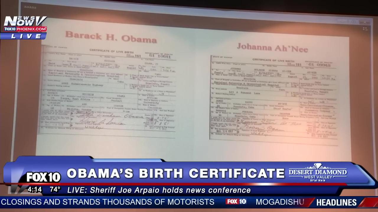 WOW: Sheriff Joe Arpaio Releases Information on President Obama's Birth Certificate