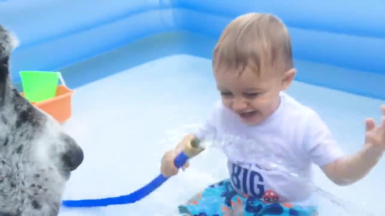 Funny Babies playing with water // Baby outdoor videos