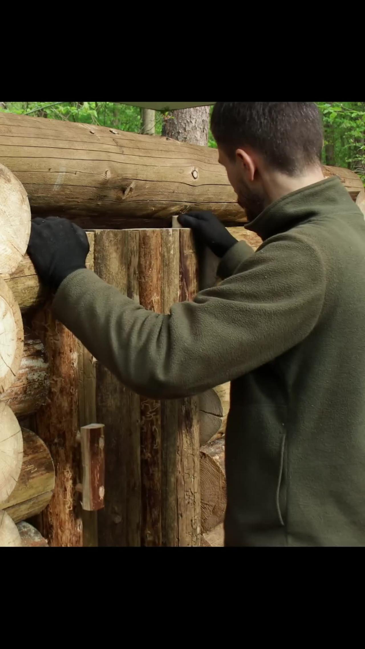 Building a Log Cabin in the Woods from Wind-Fallen Trees | FULL VIDEO ON MY CHANNEL