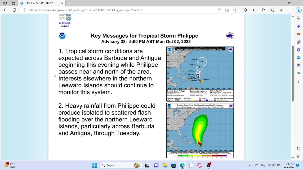 The Weather 7 News October 2 2023 (Phillipe's impacts getting closer to the Lesser Antilles)