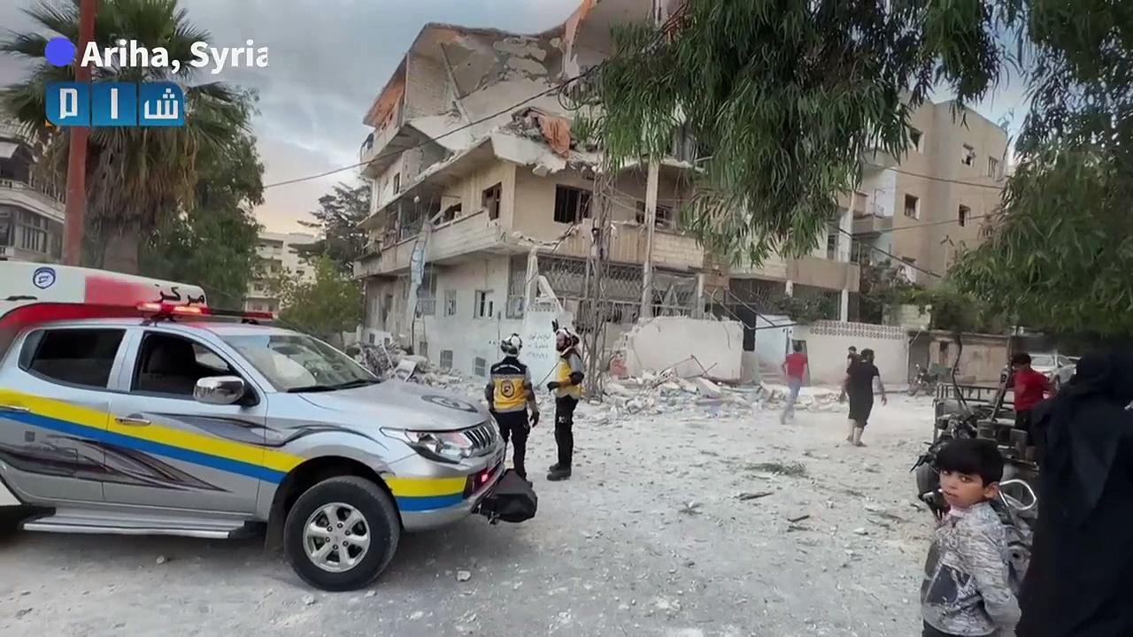 Syria's white helmets assess damage in aftermath of regime shelling of rebel-held Idlib