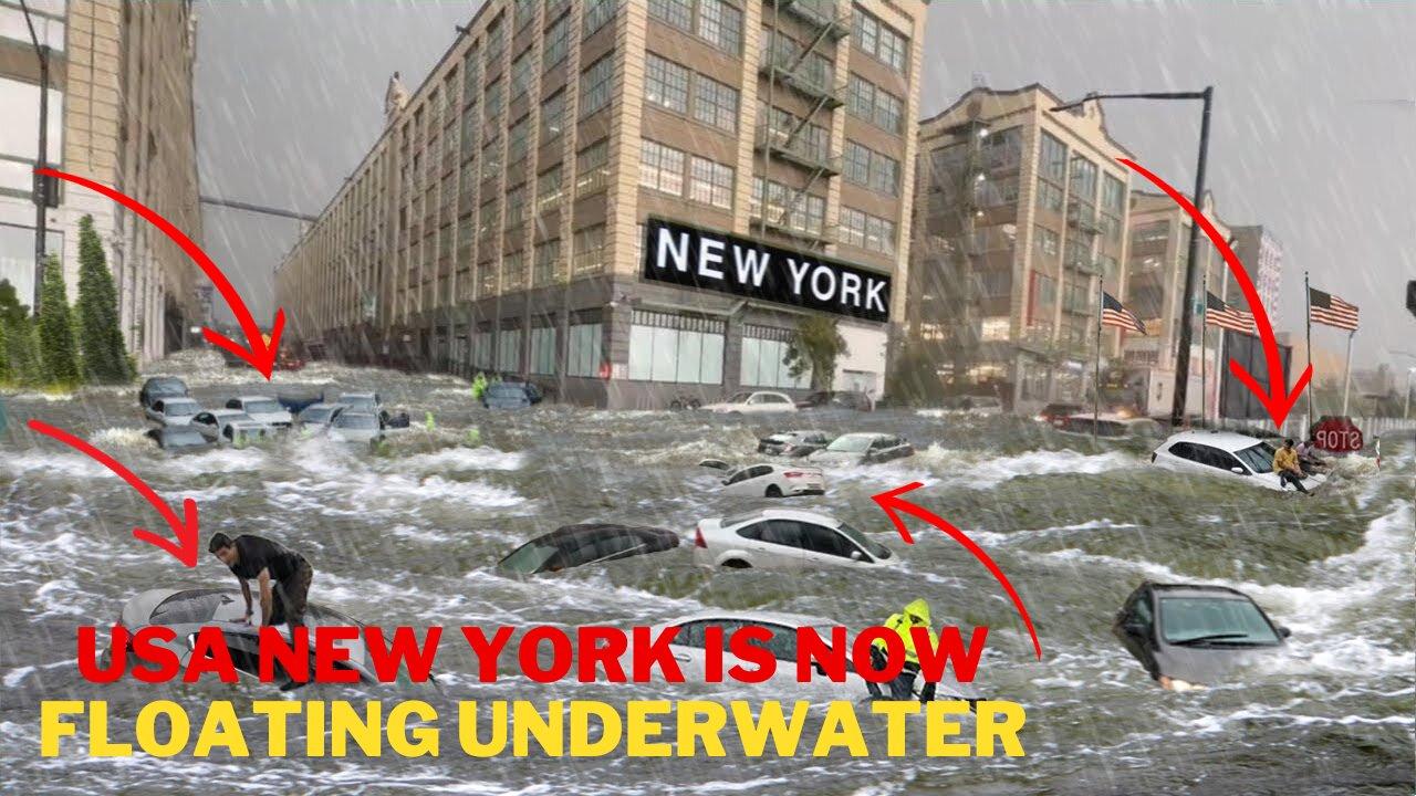 New York USA is sinking! Flash flooding sweep away cars and buildings in Brooklyn today