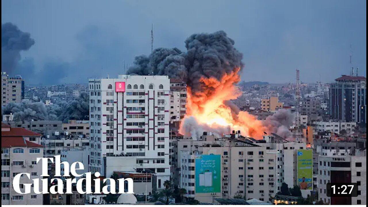 Moment of israeli airstrike hits gaza tower blocks after hamas attack
