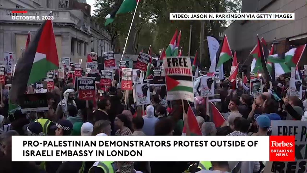Pro-Palestinian Demonstrators Protest In Front Of Israeli Embassy In London