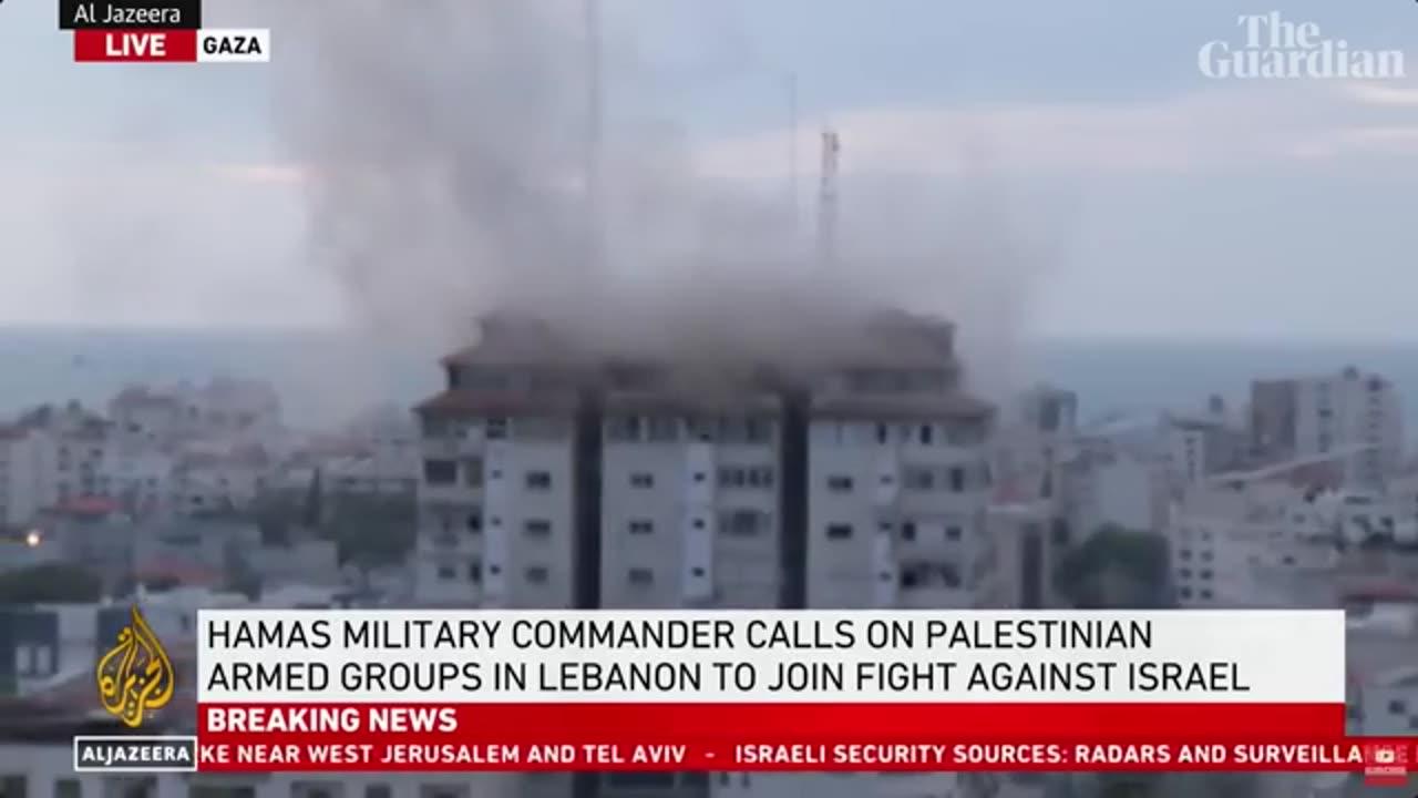 Movement isreali airstrike hits Gaza tower block after Hamas attack