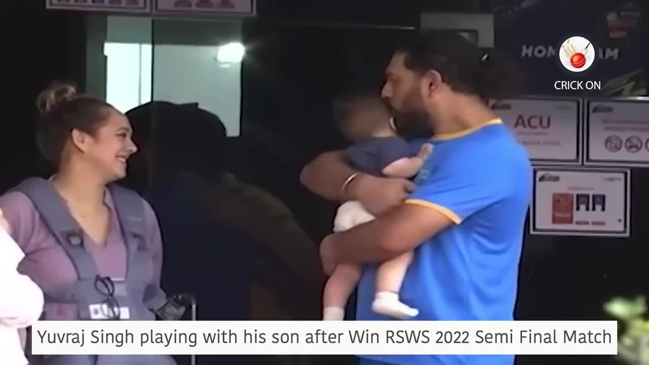 Brett Lee Meets Yuvraj's wife hazel keech and his son during RSWS 2022 final