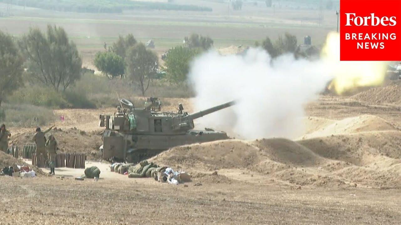 Israeli Tanks In Sderot, Israel, Fire Into Gaza Strip In Response To Hamas Attack