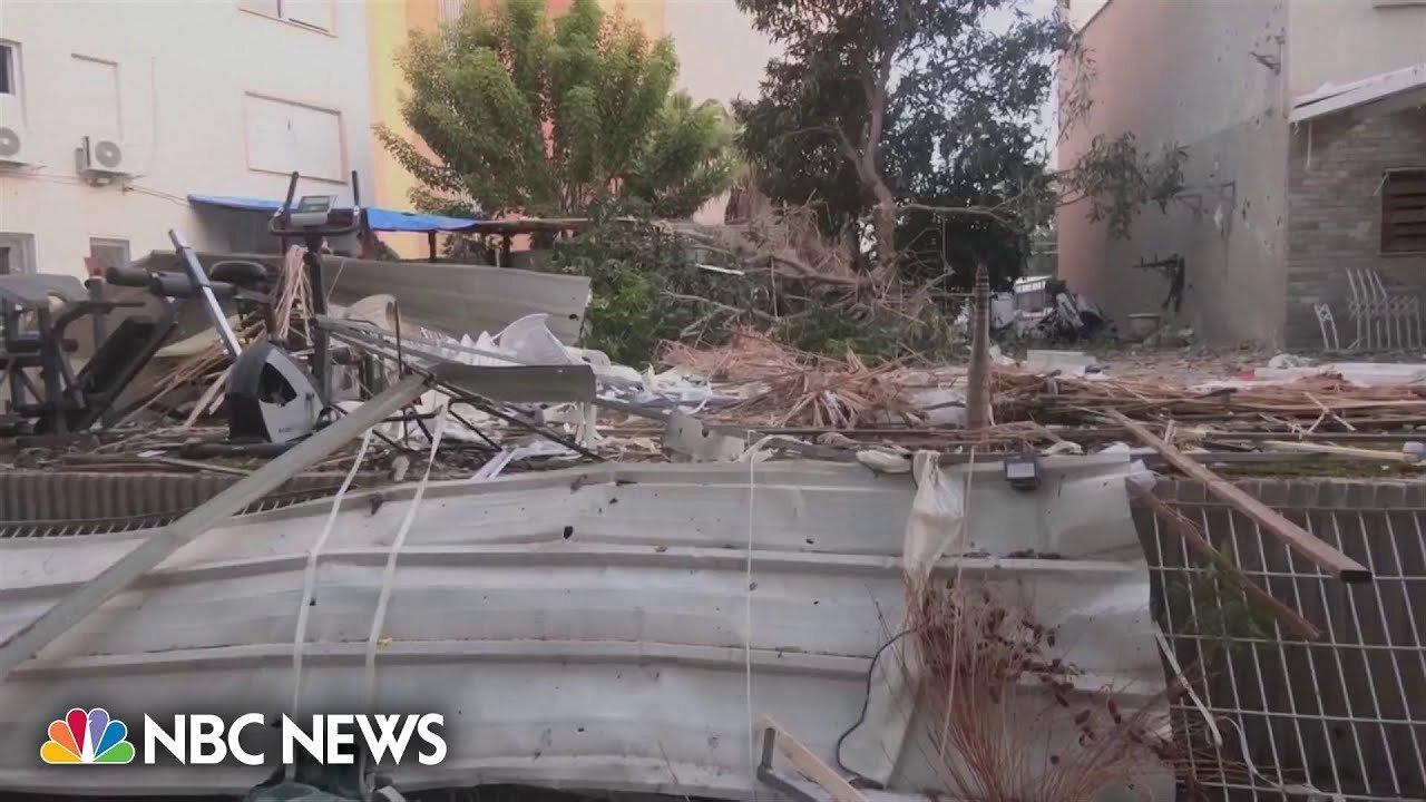 Buildings in Ashkelon, Israel, damaged after rockets fired from Gaza