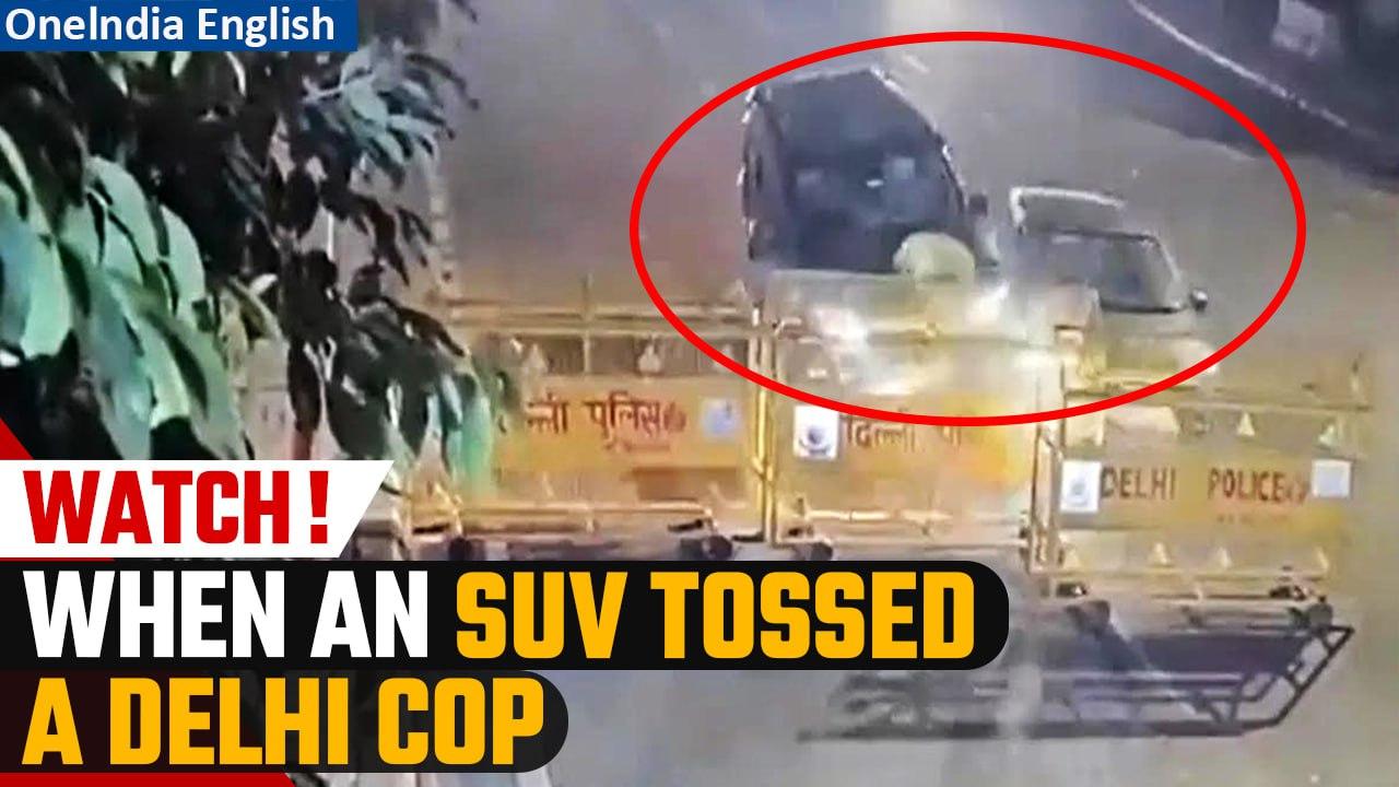 On Camera: Delhi Cop Thrown Into Air After SUV Hits Him at Connaught Place  | Oneindia News