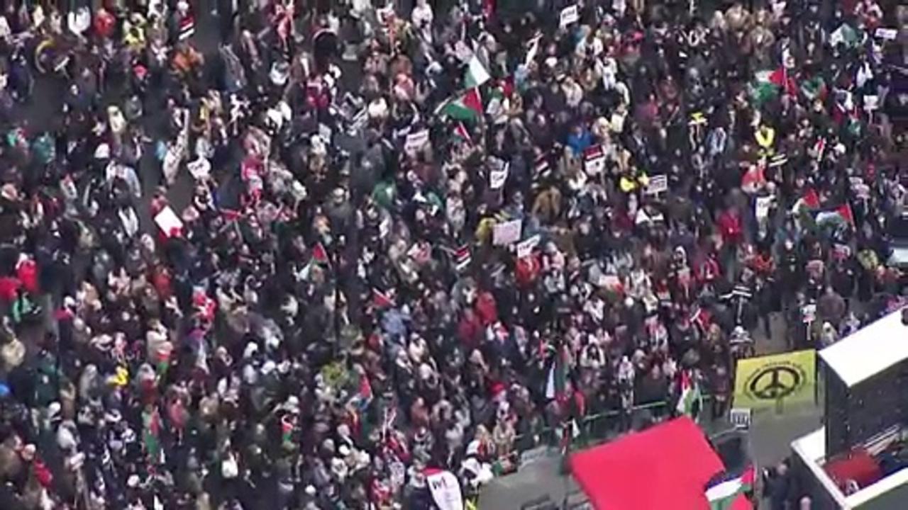 Aerials show huge pro-Palestine protest march in London