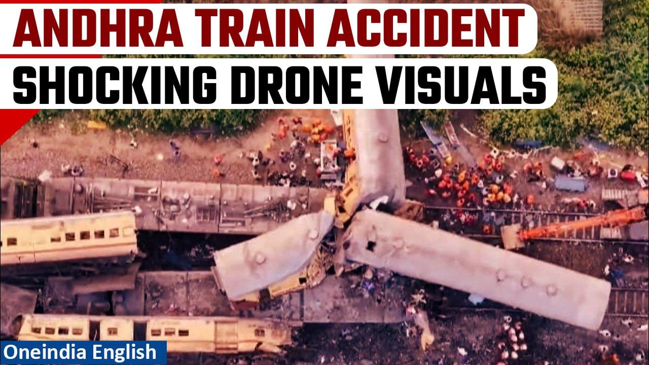 Andhra Train Accident: Drone footage from the site of train collision in Vizianagaram | Oneindia