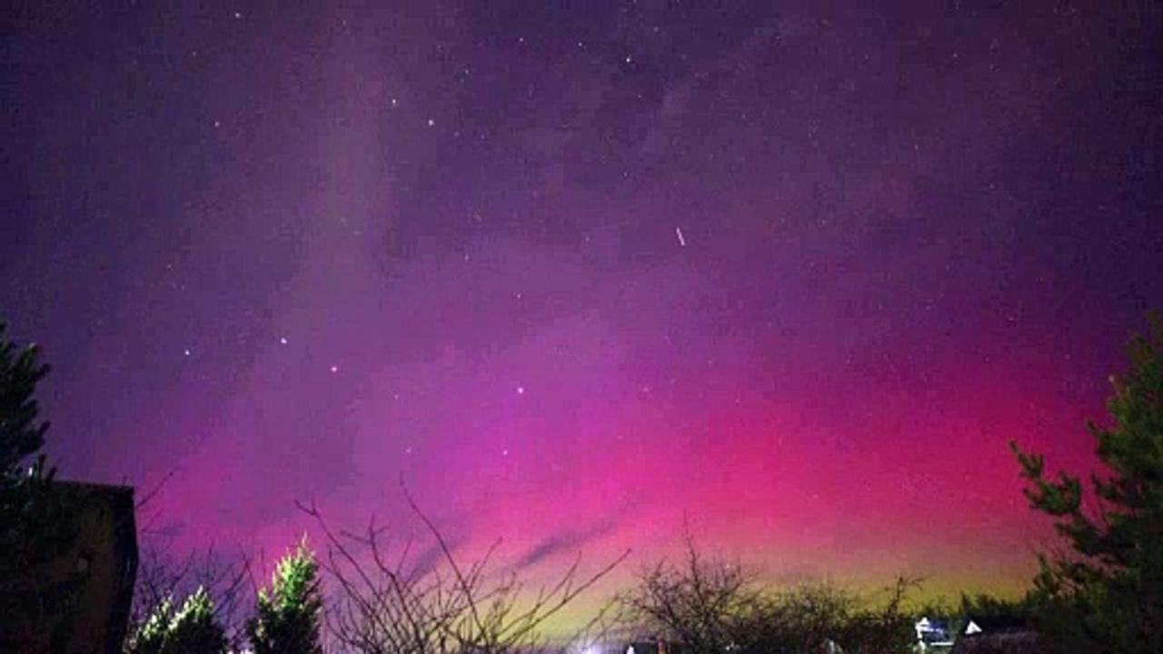 The Aurora Borealis lights up the night sky in Ukraine's Kyiv Region
