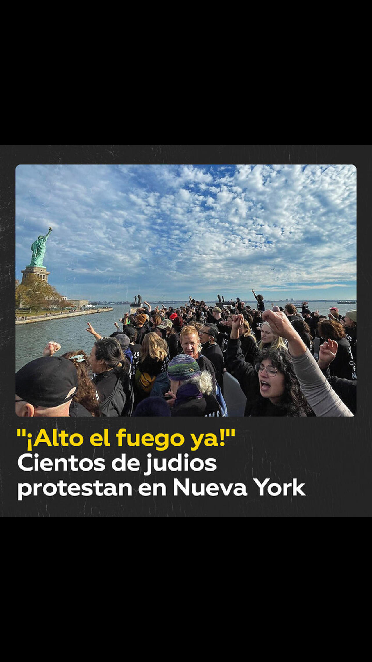 Judíos protestan cerca de la Estatua de la Libertad para exigir un alto el fuego en Gaza