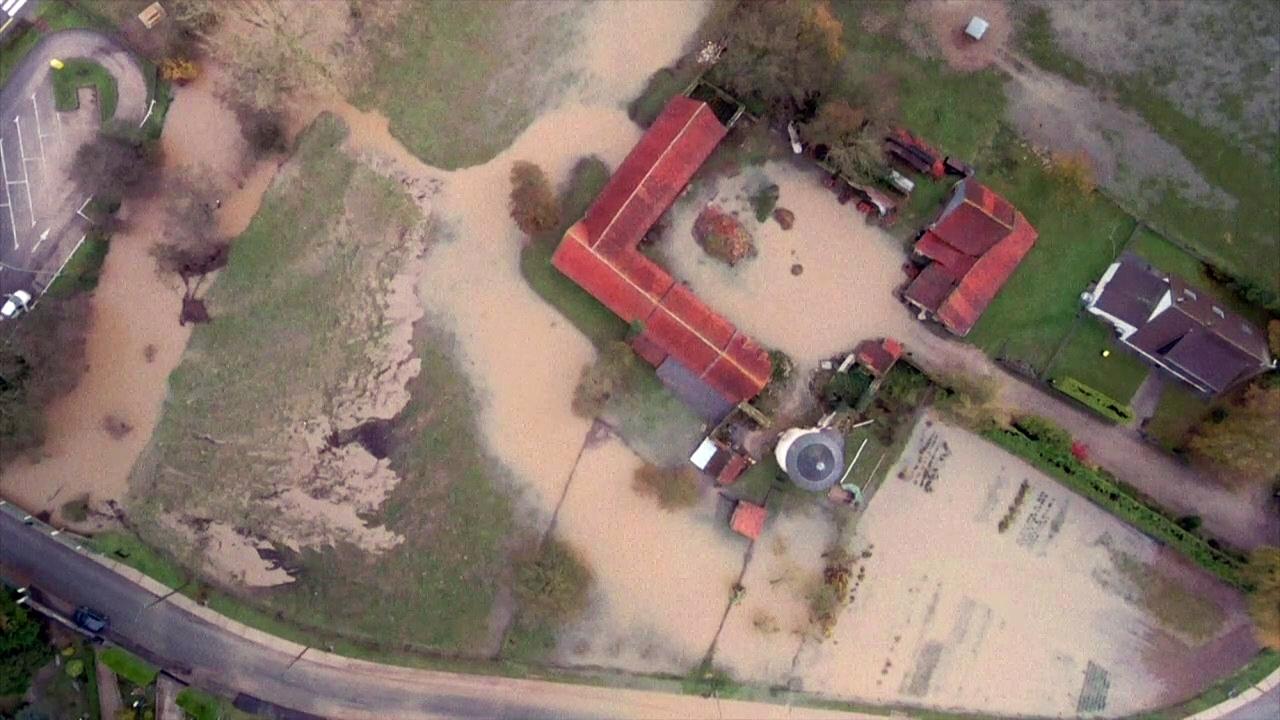 Aerial images of the flooded Aa river in France's northern Pas-de-Calais