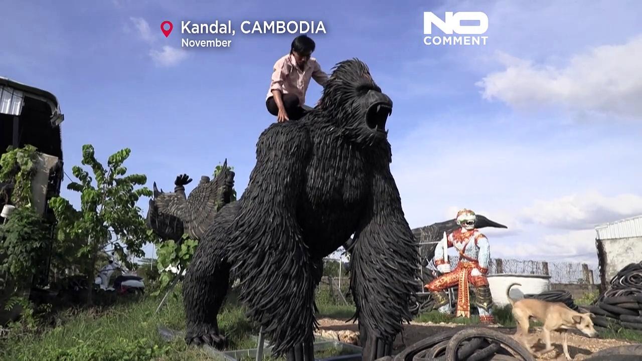 Watch: Cambodian artist recycles materials to create art work