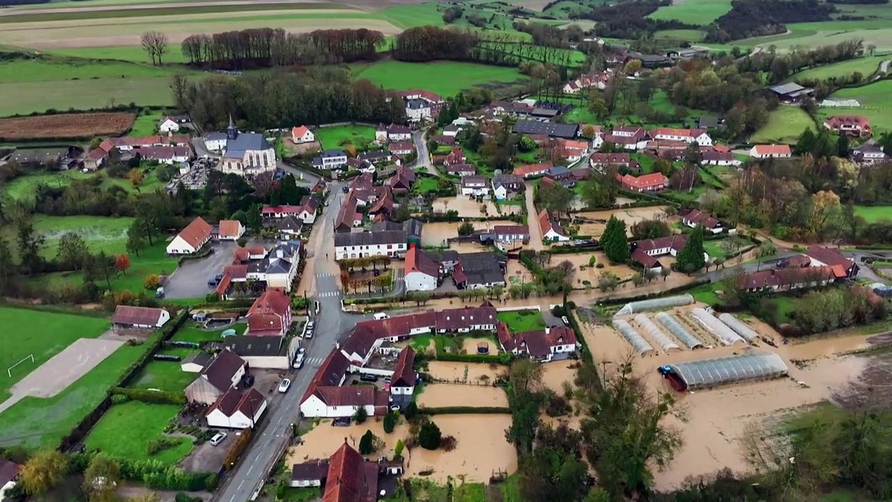 Northern French village of Montcavrel submerged in water following storm
