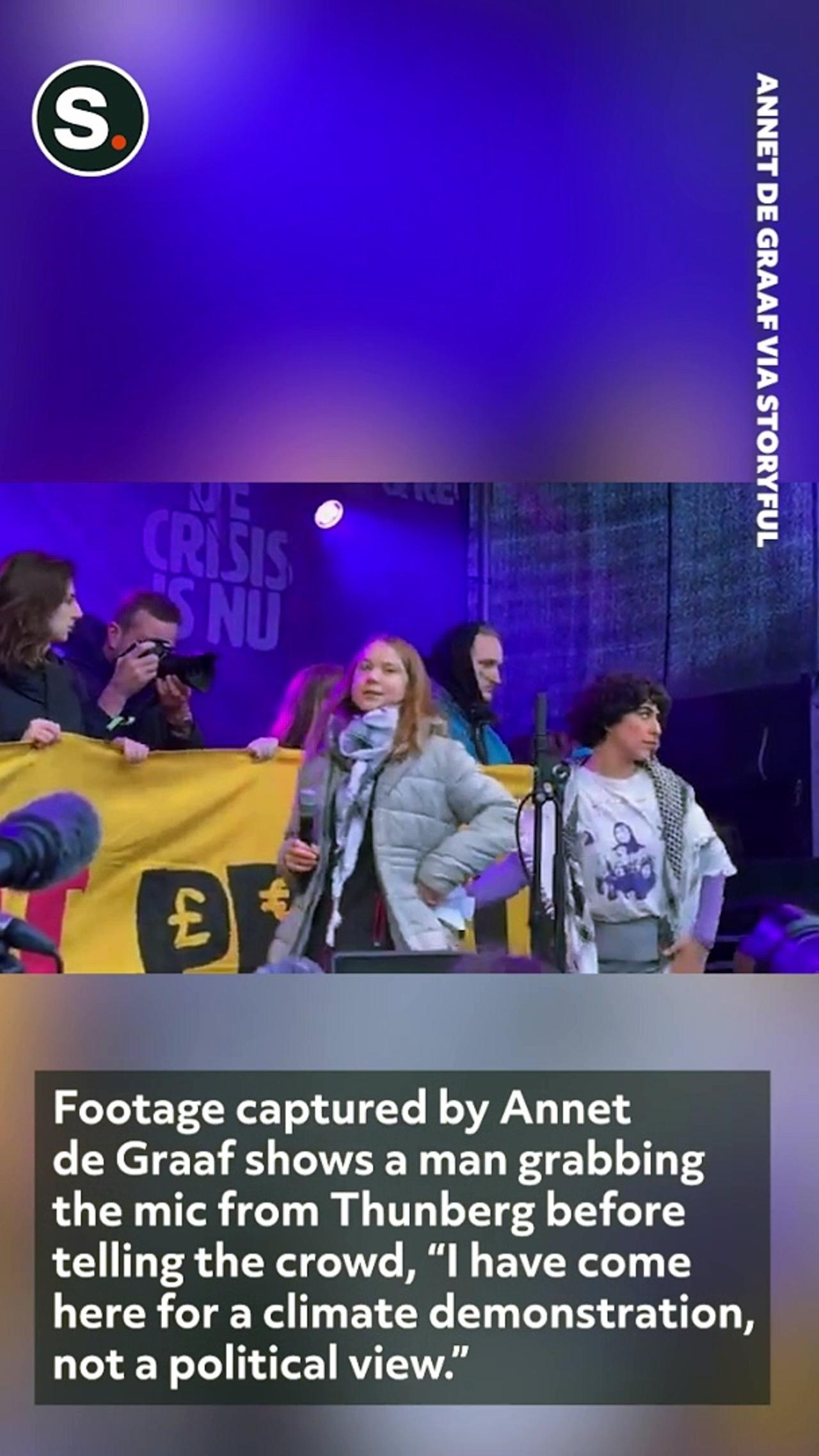 Man Grabs Microphone From Greta Thunberg During Amsterdam Rally