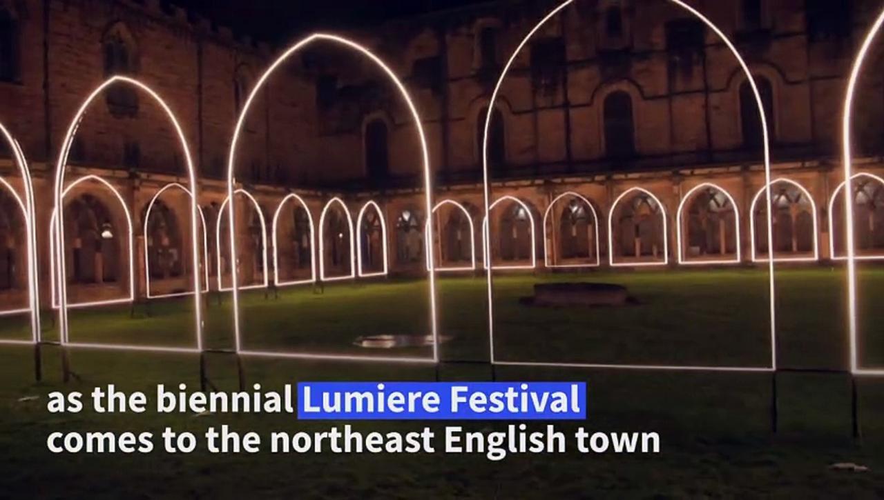 Britain's Durham Cathedral lights up for 2023 Lumiere Festival