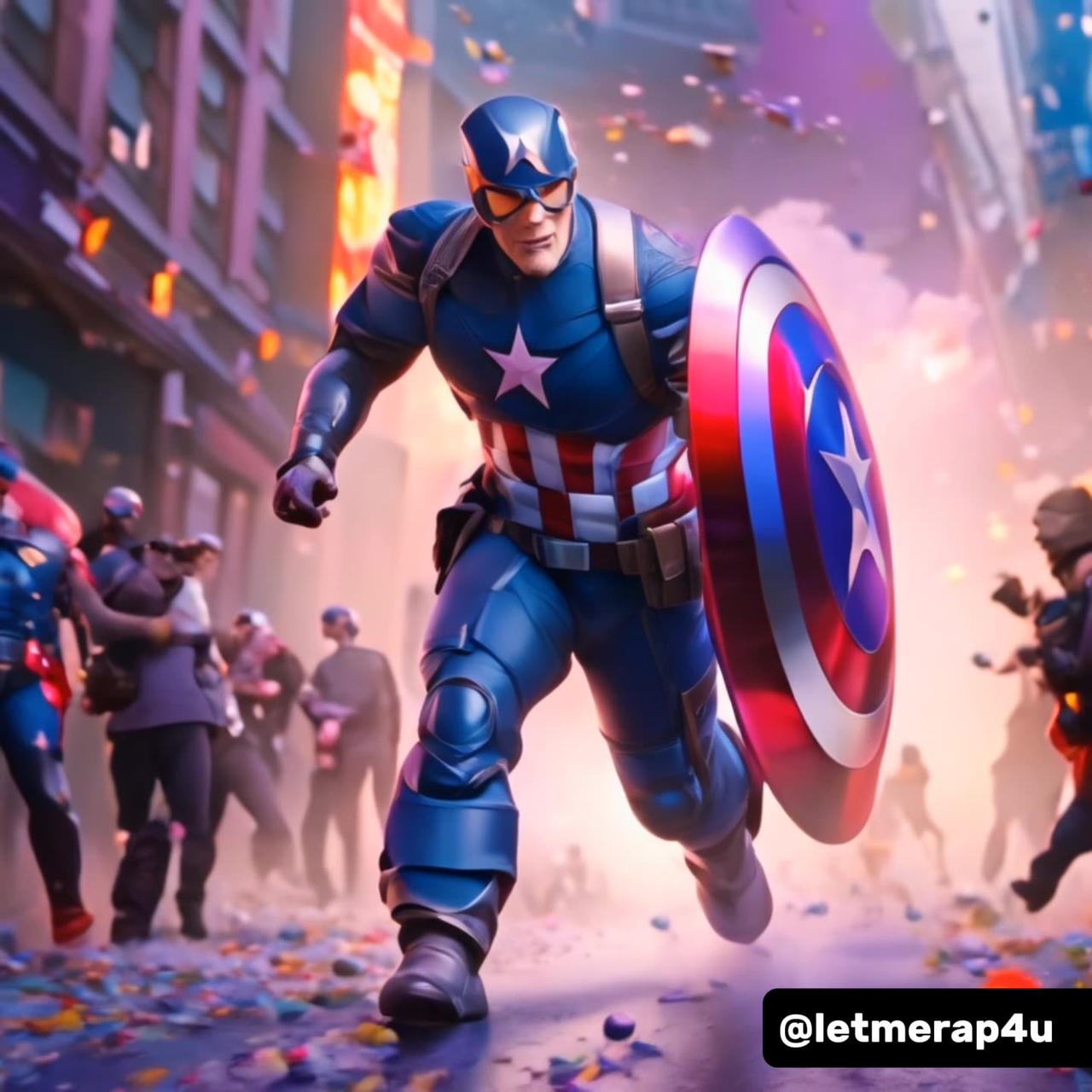 AI Generated Video of Captain America saving the people in the colourful street