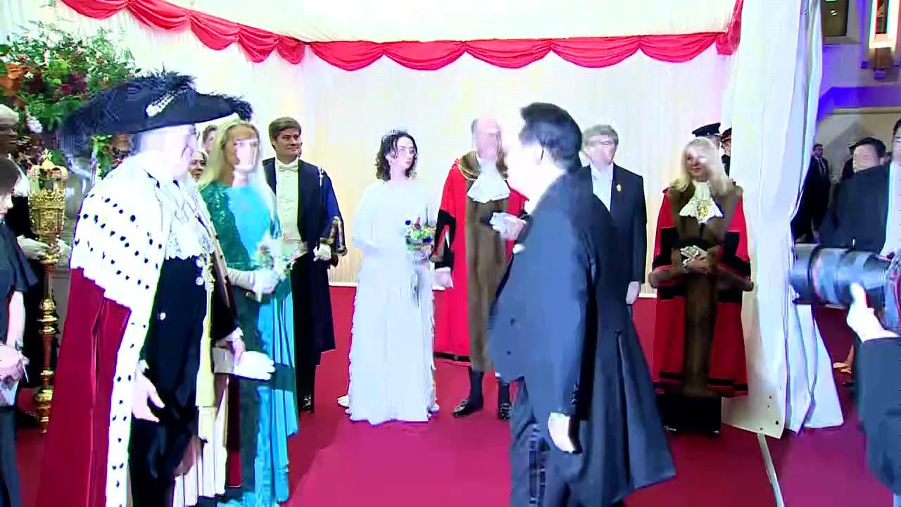 The South Korean president attends a banquet at Guildhall