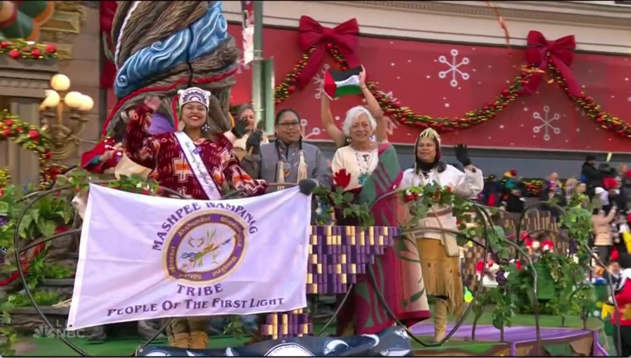 Native American Tribe In Macy's Thanksgiving Day Parade Waving Palestinian Flag