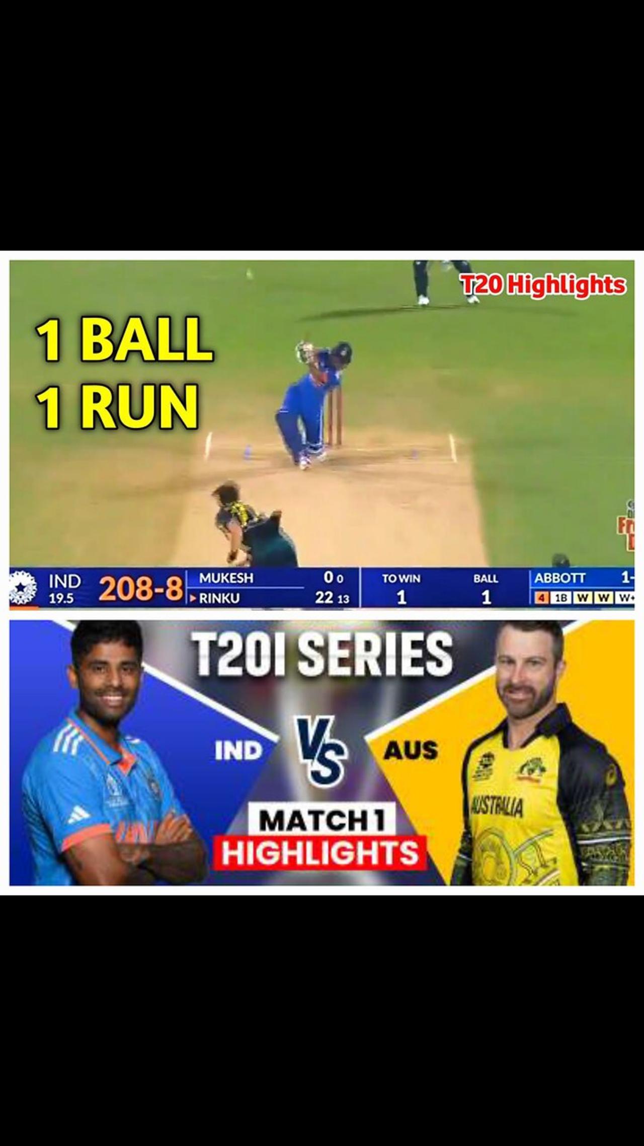 India vs Australia T20 highlights 2023 Rinku Singh six last ball