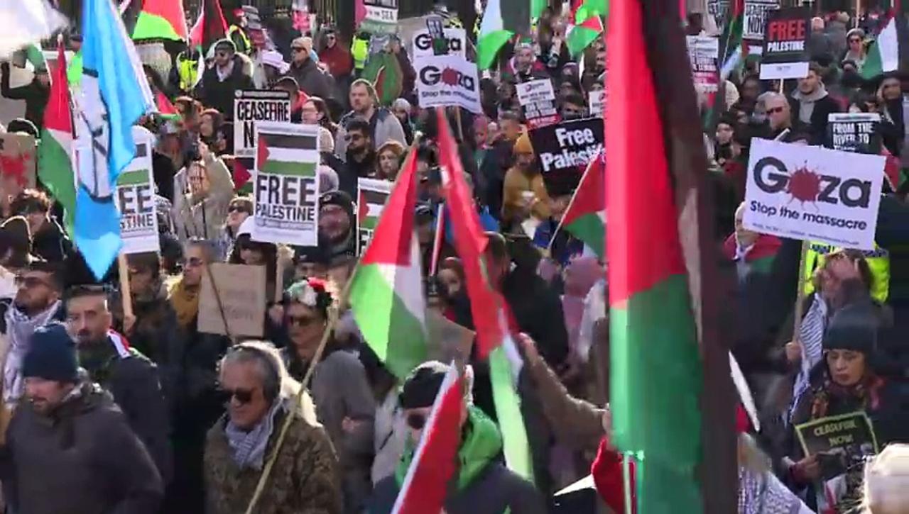 Thousands march in support of Palestinians in London