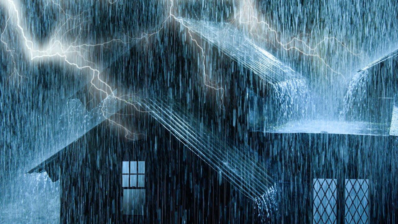 Fall Asleep Fast on Stormy Night ⛈ Torrential Rainstorm & Powerful Thunder on Tin Roof of Farmhouse