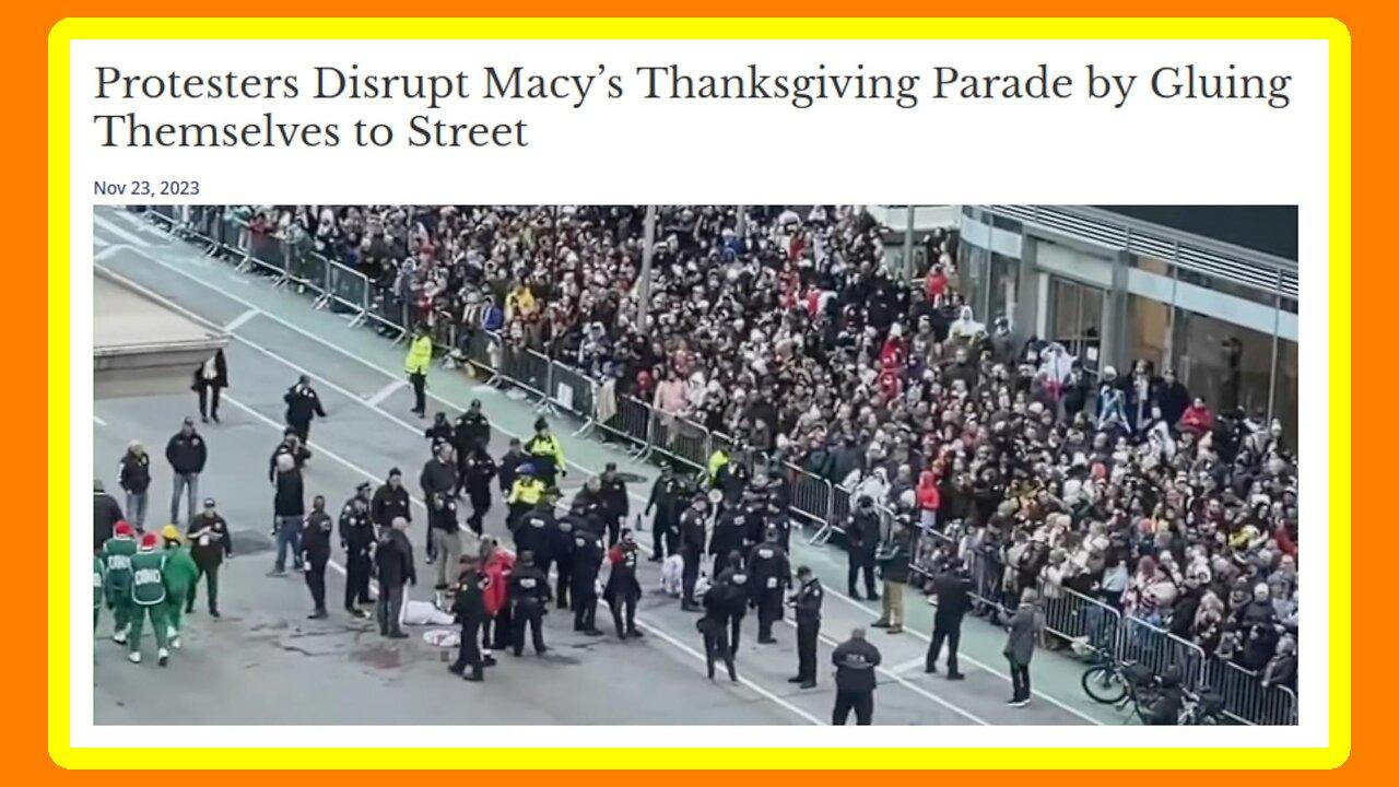 HAMAS Protestors GLUE themselves to Street for Macy's Day Parade