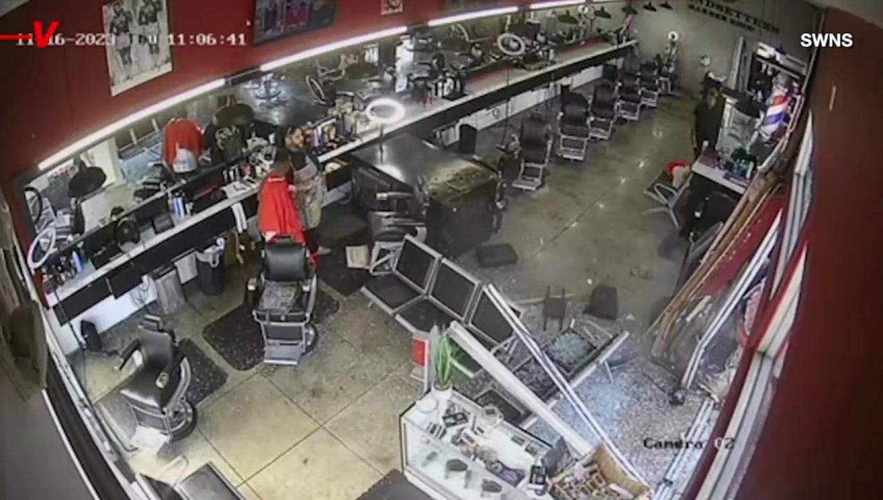 Close Shave in Hollywood: Runaway Truck Crashes Into Barbershop, Quick-Thinking Barber Saves the Day