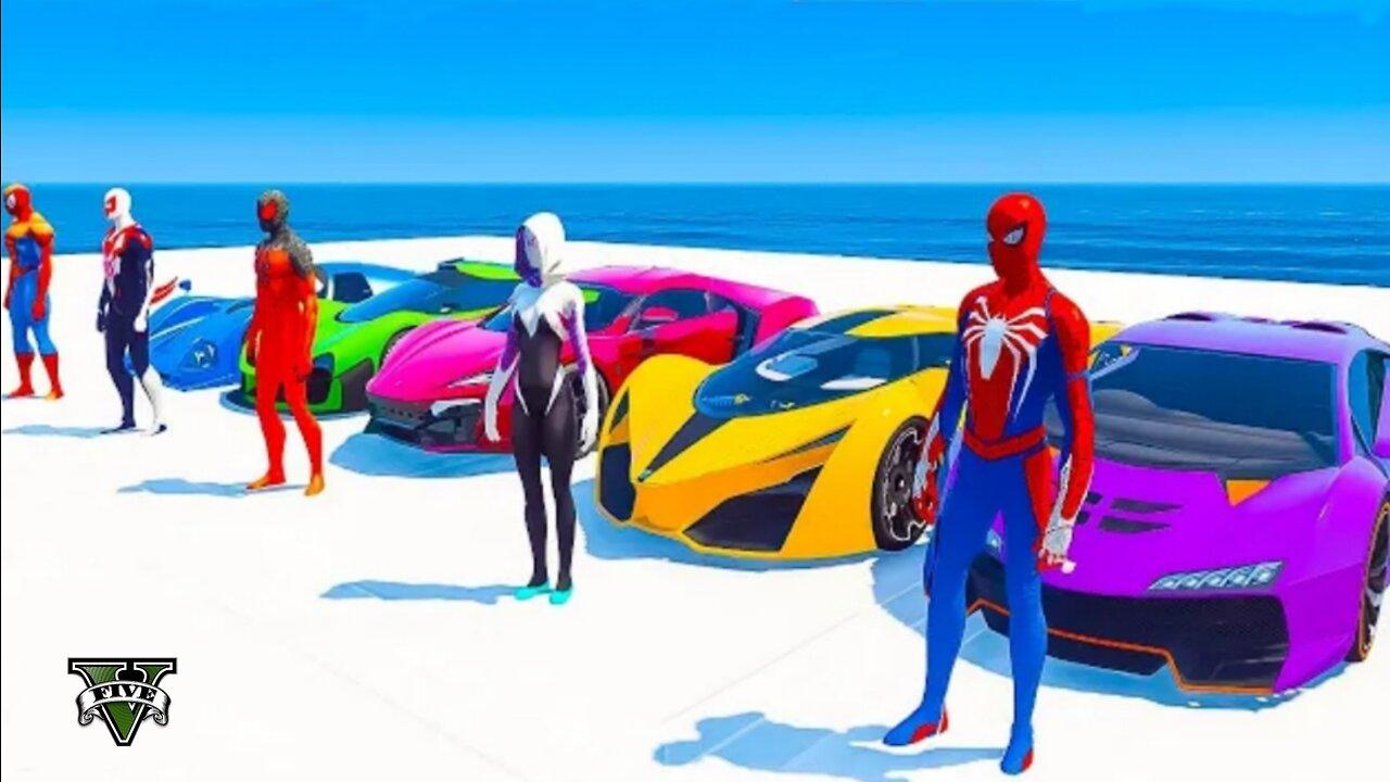 BEST SPIDER MAN AND ALL SUPER HEROES EPIC RACE GTA V