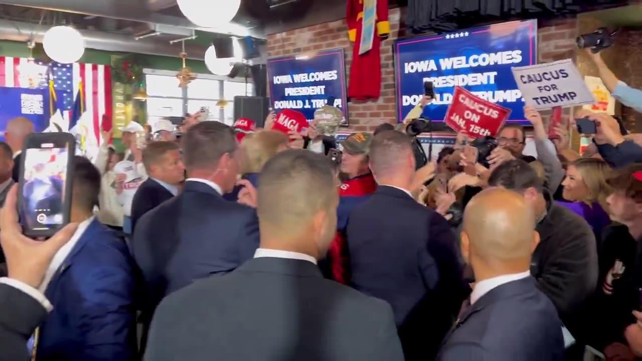 Trump Is Mobbed By Supporters At The Whiskey River Restaurant in Ankeny, Iowa