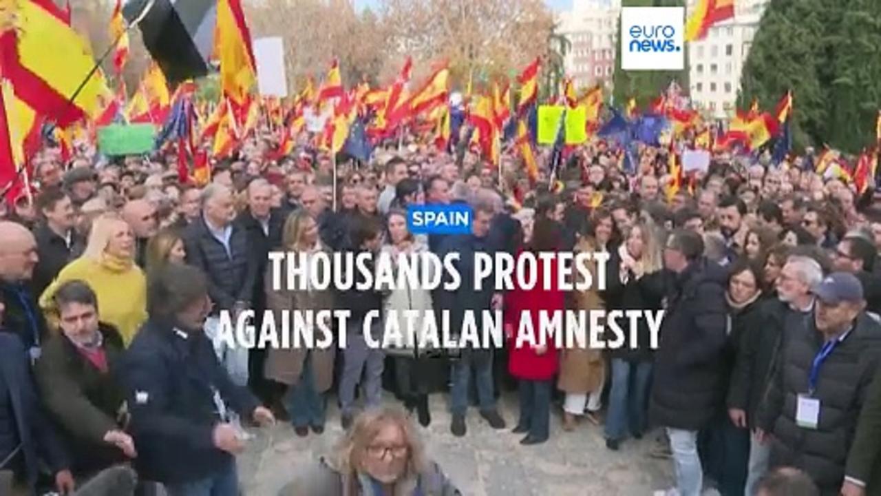 Demonstrators rally against amnesty for Catalan separatists in Madrid
