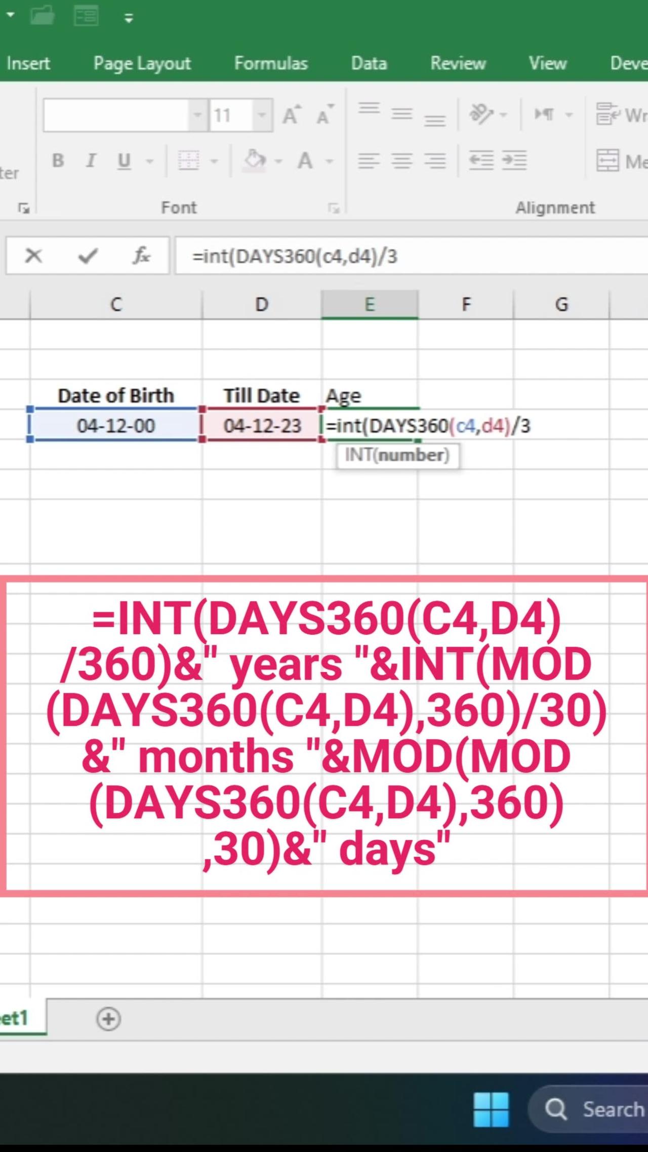 How to create age calcutlator in old versions of Microsoft excel