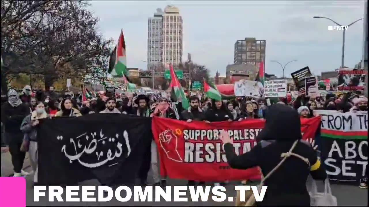 Pro-Palestine Protesters are marching toward the Williamsburg Bridge in NYC chanting "shut it down."