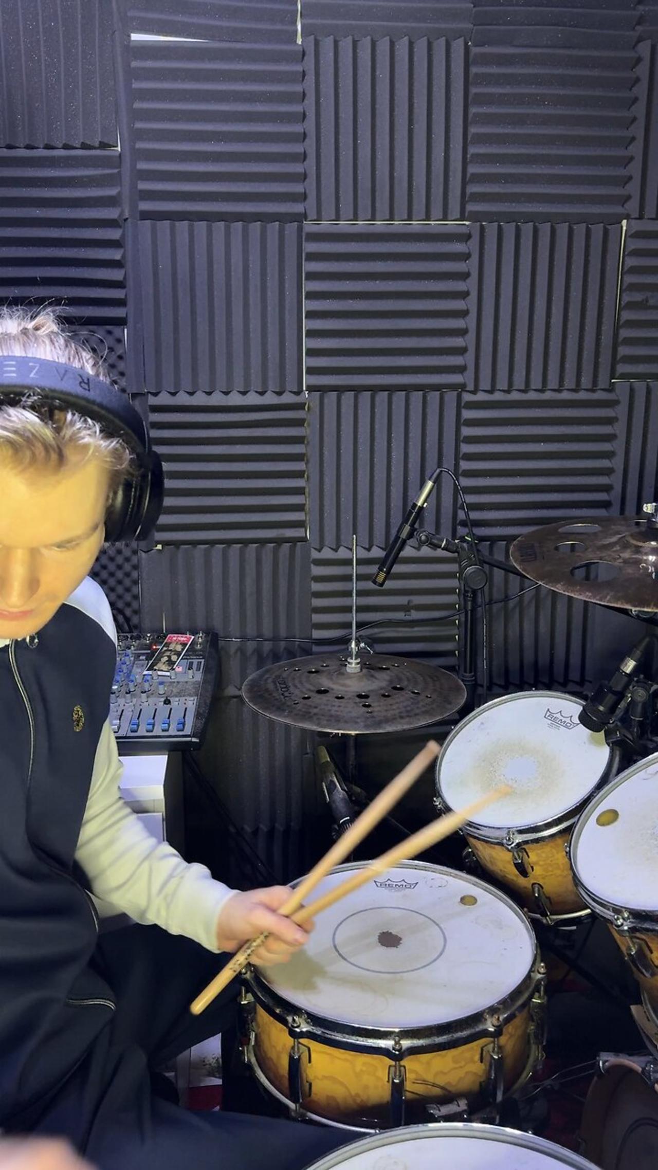 Playing drums to the melody
