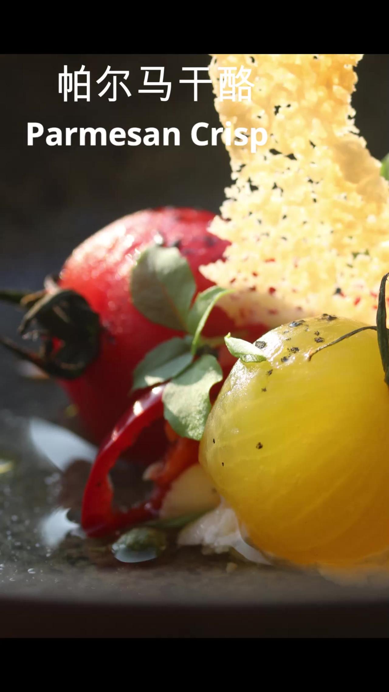 Tomatoes, Parmesan Crisp, Tomato Water Vinaigrette
