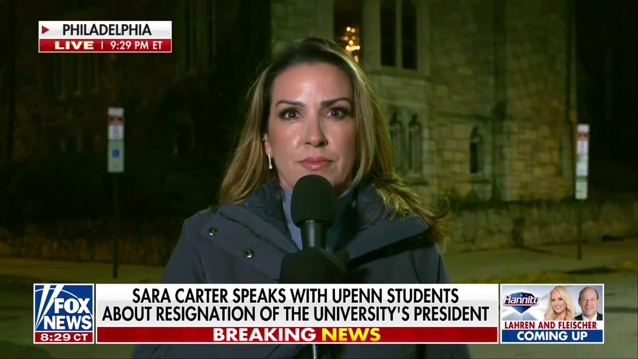 Sara Carter speaks with UPenn students following president's resignation