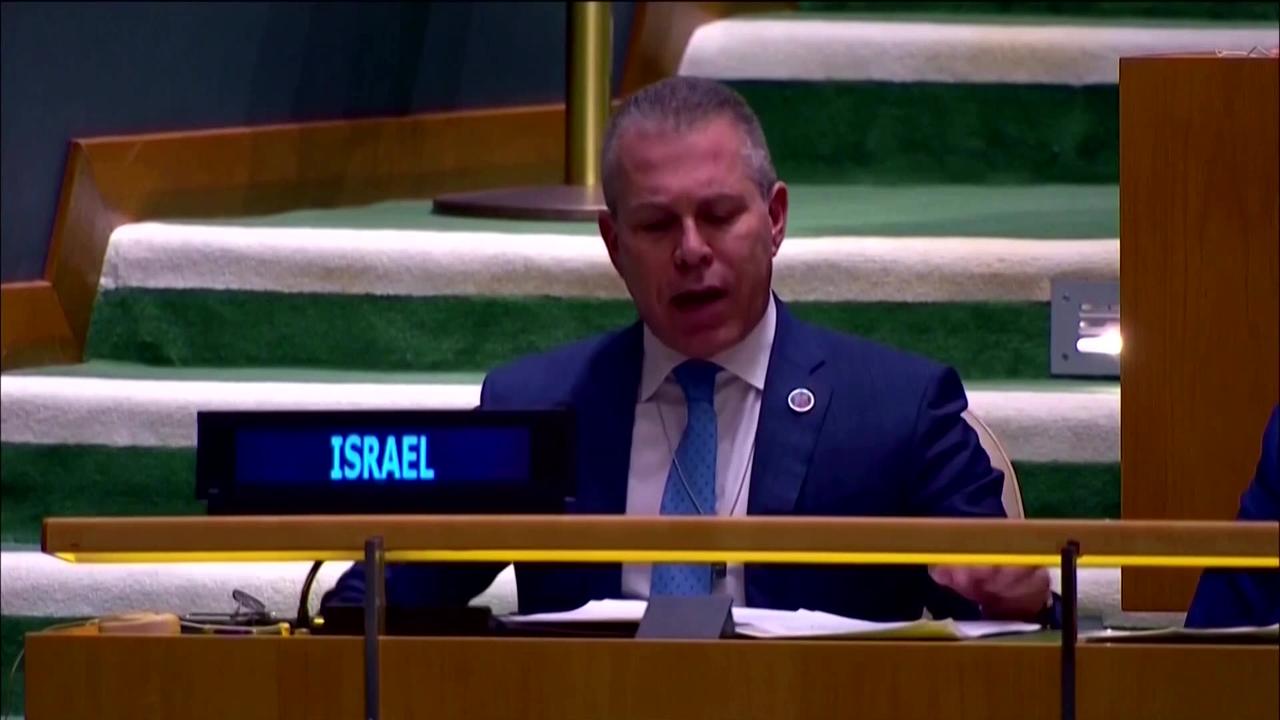 Israel's UN envoy holds up Hamas phone number