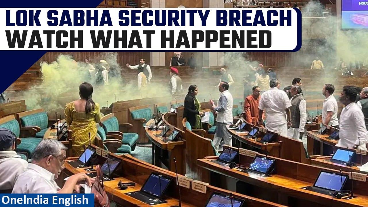 Lok Sabha Security Breach: 2 intruders jump from gallery, spray gas | Watch | Oneindia News