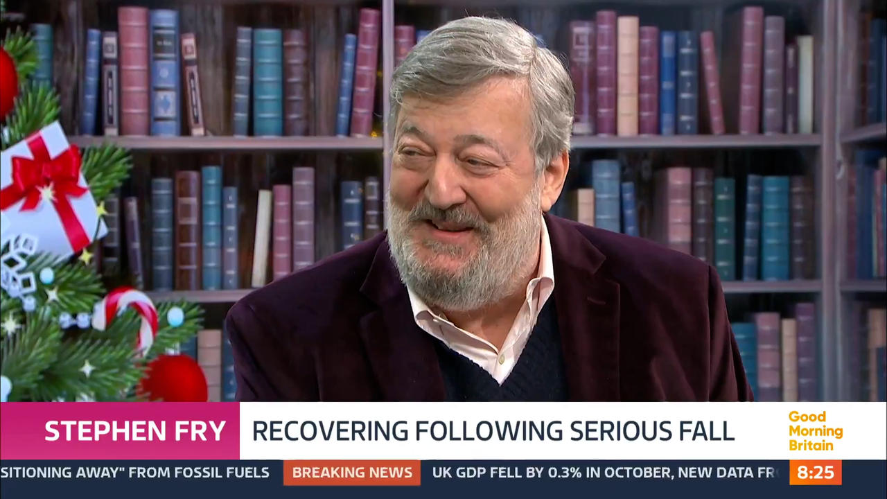 Stephen Fry talks about his recovery after falling off stage