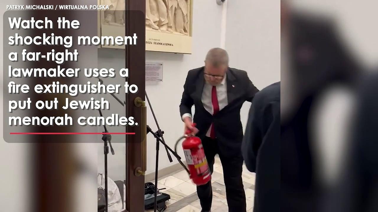 Far-Right Polish MP Uses Fire Extinguisher To Put Out Hanukkah Candles