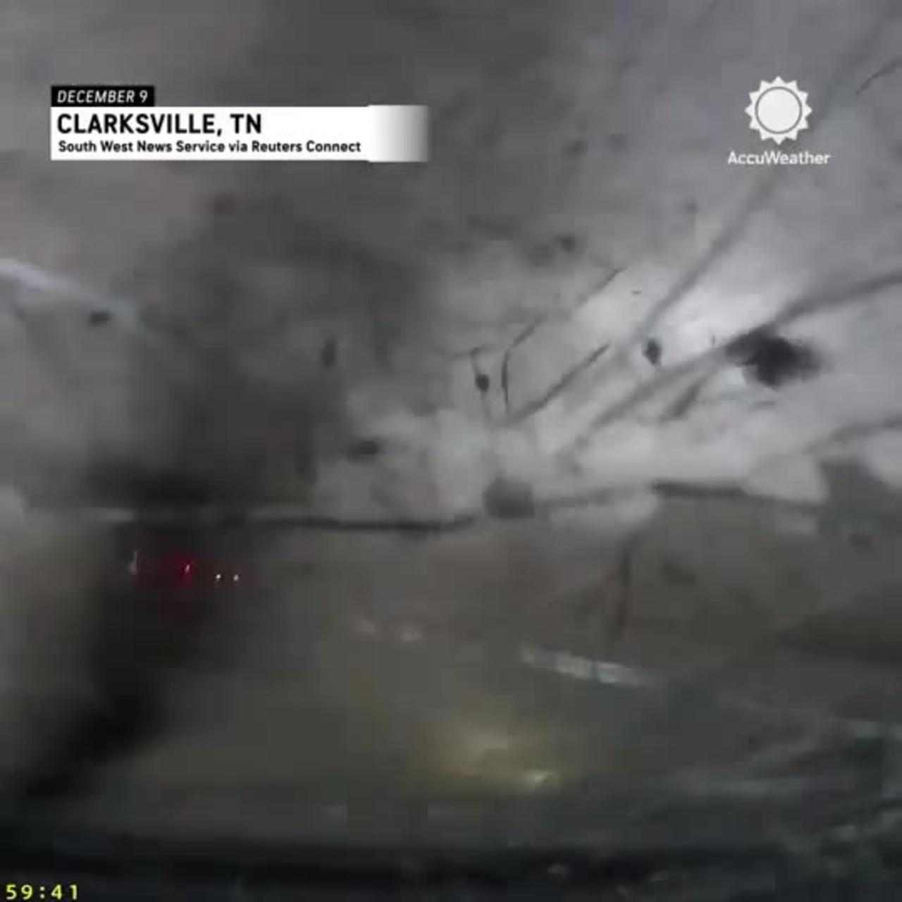 Intense footage captured when a 25-year-old driver was caught inside a deadly tornado