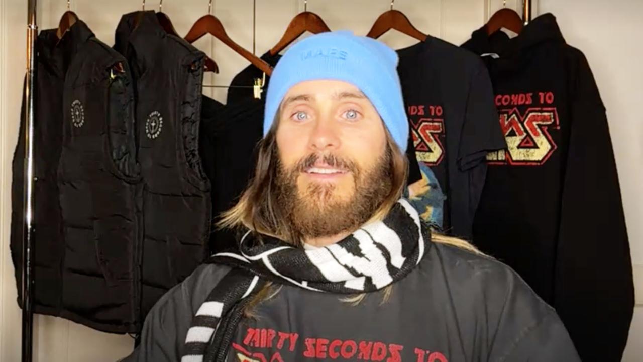 Jared Leto Shows Off New Thirty Seconds to Mars Merch On TalkShopLive | Billboard News