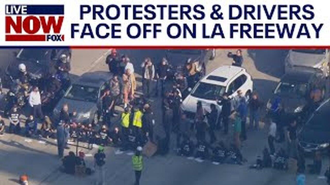 Ceasefire chaos: Drivers confront protesters on LA freeway amid Israel-Hamas war | LiveNOW from FOX