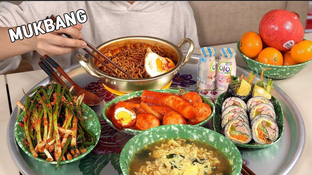 Cooking Mukbang :) Black bean noodles, green - One News Page VIDEO