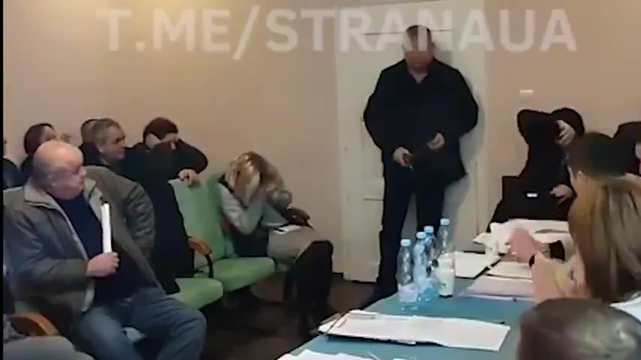 TERRIFYING MOMENT UKRAINIAN POLITICIAN LETS OFF THREE GRENADES DURING COUNCIL MEETING