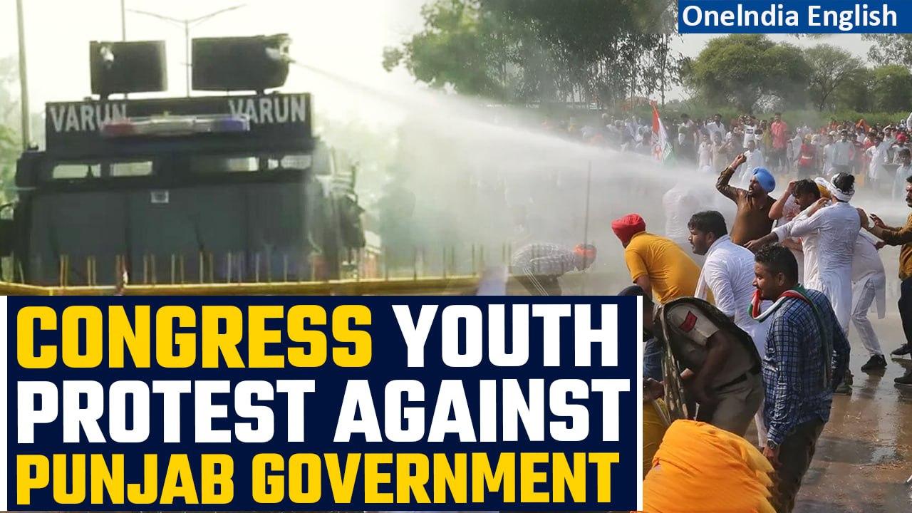 Chandigarh: Police deploy water cannon on Punjab Youth Congress protesting law and order | Oneindia